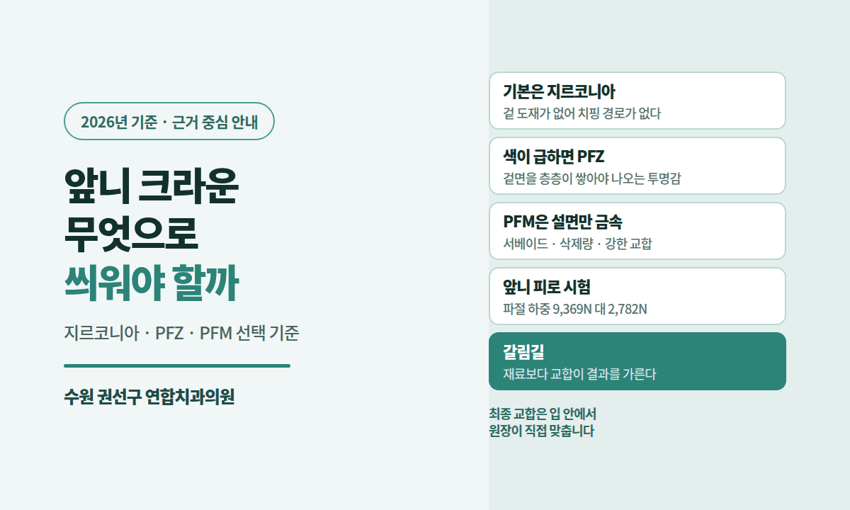 수원 치아 앞니 크라운 종류, 뭘로 씌워야 하나 (2026년 기준) 대표 이미지