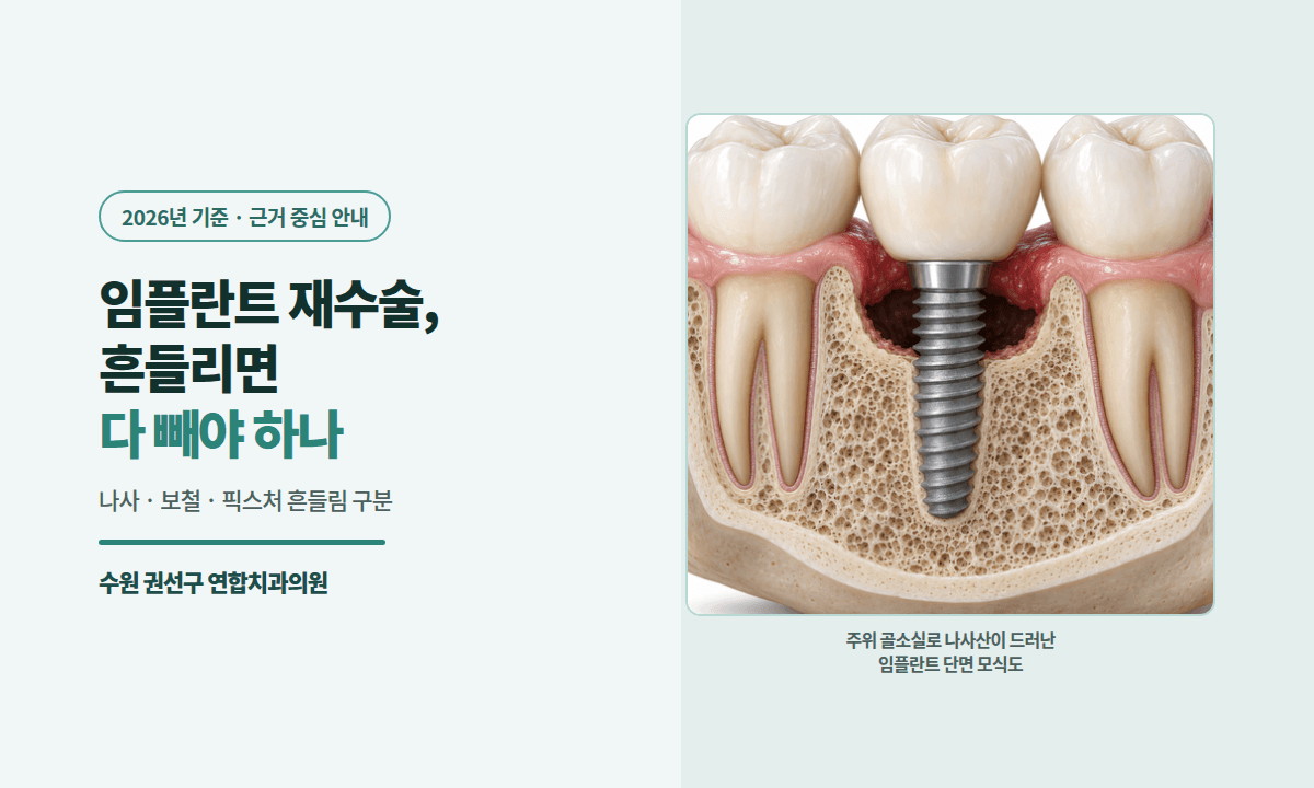 임플란트 재수술, 흔들린다고 다 빼는 건 아닙니다 (수원치과 2026년 기준) 대표 이미지